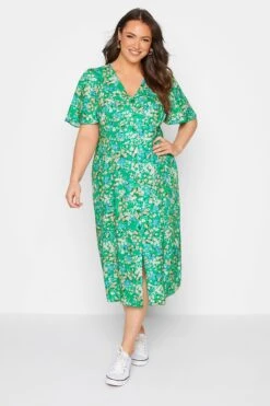 YOURS LONDON Curve Green Floral Print Button Through Tea Dress