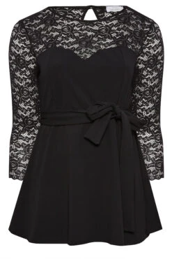 YOURS LONDON Curve Black Lace Sweetheart Peplum Top -Luna Looks Zone 3b3c83e6 5be5 4d 162128 X