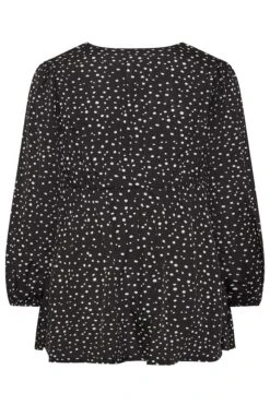 LIMITED COLLECTION Curve Black Spot Print Peplum Blouse -Luna Looks Zone 3bb4967b 503e 40 215105 Y