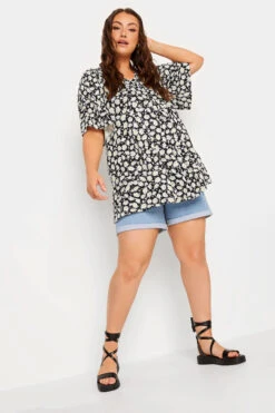 YOURS Curve Black Floral Ditsy Top