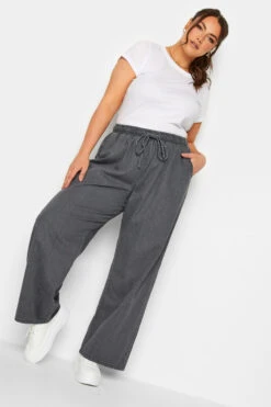 YOURS Curve Grey Pull On Wide Leg Jeans