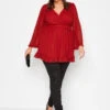 YOURS LONDON Curve Red Dobby Ruffle Wrap Top