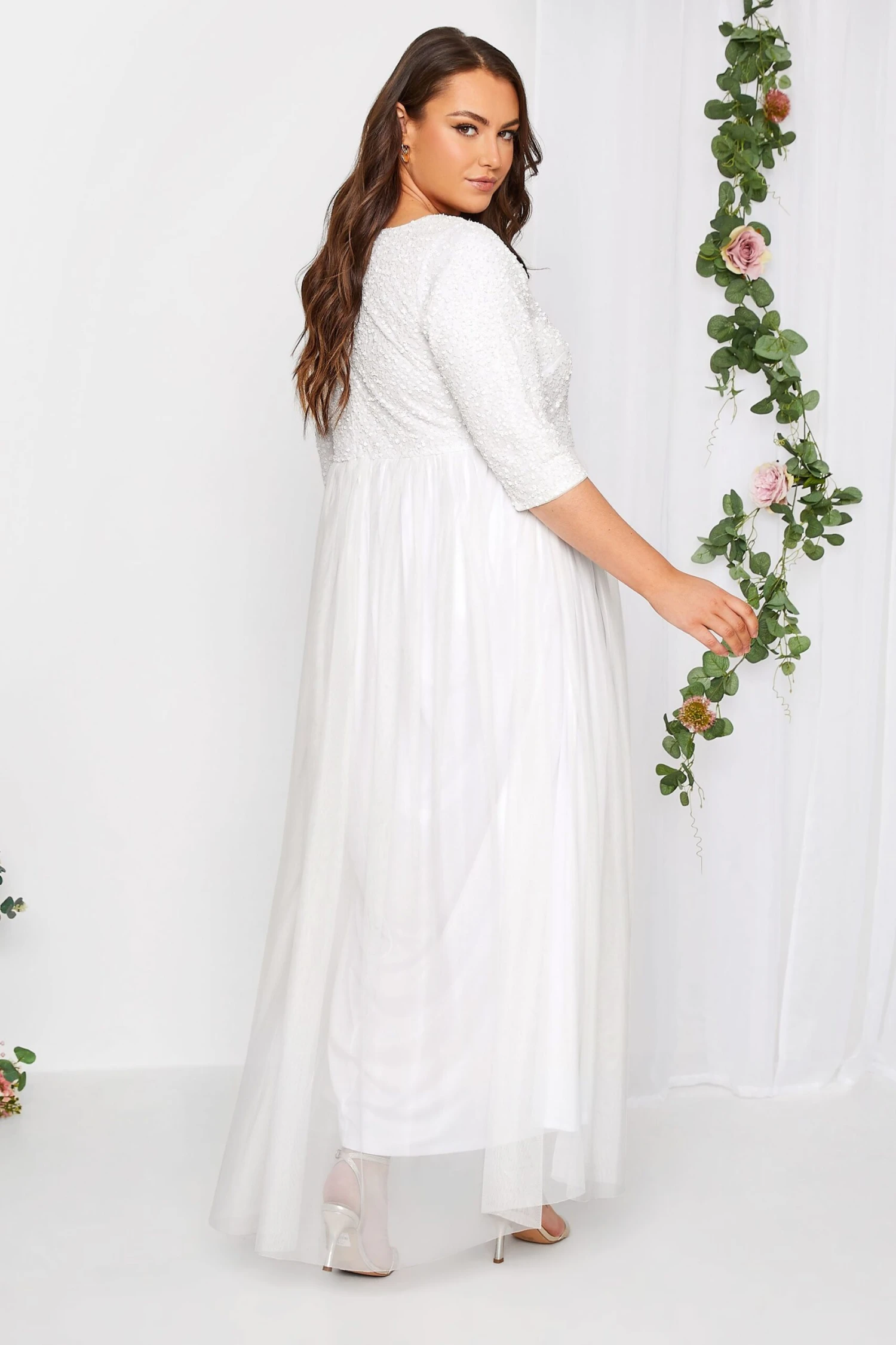 LUXE Curve White Sequin Hand Embellished Bridal Maxi Dress 2 LUXE Curve White Sequin Hand Embellished Bridal Maxi Dress - Image 2