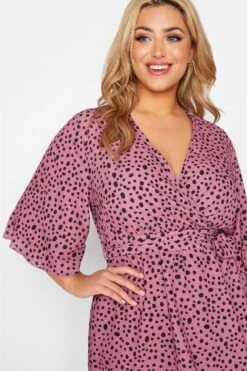 YOURS LONDON Curve Pink Dalmatian Print Midi Wrap Dress -Luna Looks Zone 3d70a387 48ba 46 161230 D