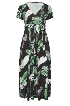 YOURS Curve Black Leaf Print Wrap Front Midaxi Dress -Luna Looks Zone 3de6100d 56c4 4a 302151 X