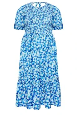 LIMITED COLLECTION Curve Blue Ditsy Print Shirred Midaxi Dress -Luna Looks Zone 3e07ca04 e9e0 41 215539 X