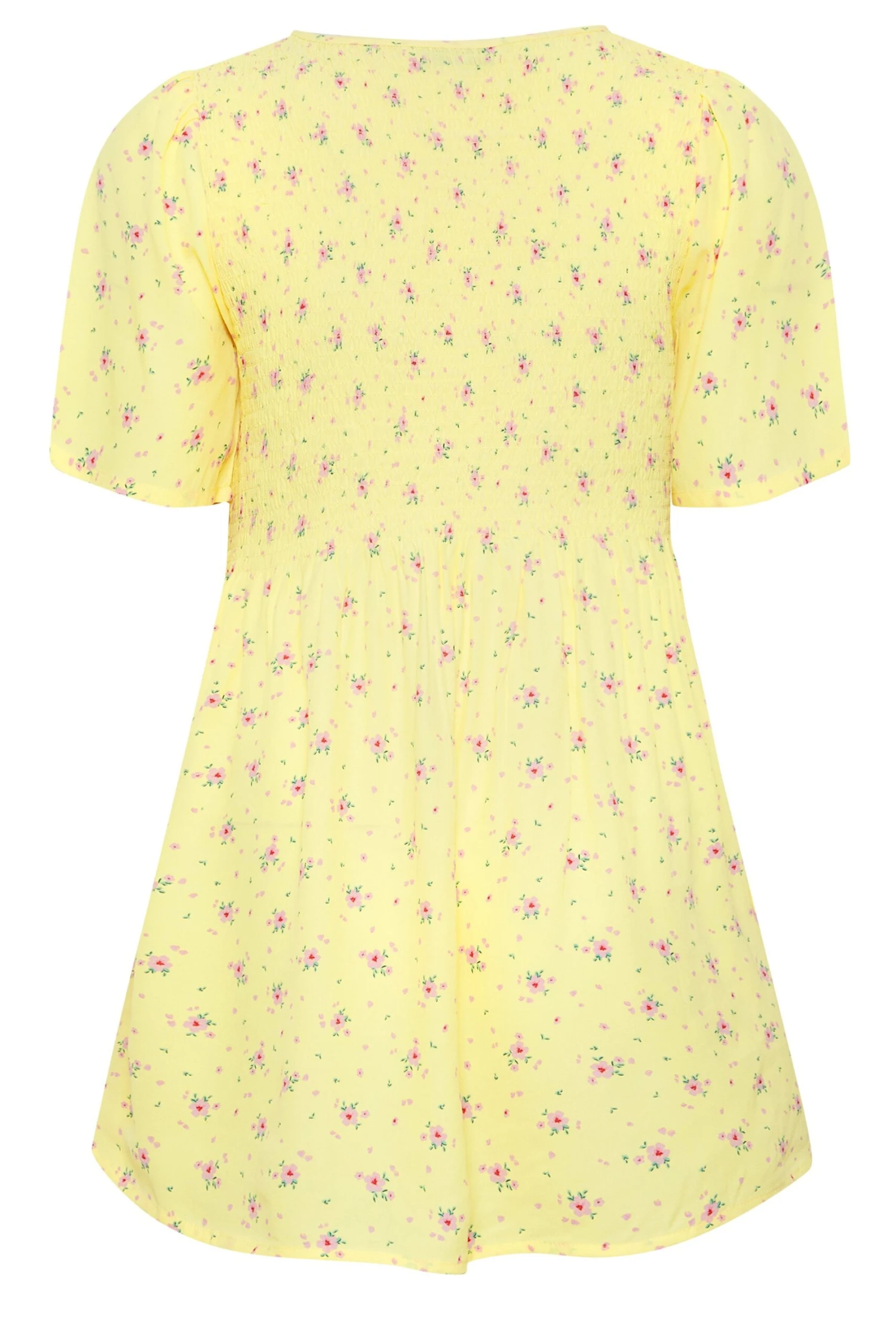 YOURS Curve Yellow Floral Print Shirred Top 6 YOURS Curve Yellow Floral Print Shirred Top - Image 6