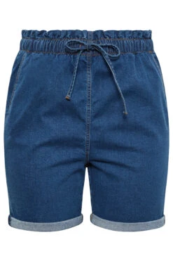 YOURS Curve Mid Blue Paperbag Drawstring Denim Mom Shorts -Luna Looks Zone 3f594a1d f6bd 41 144752 X