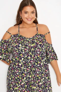 YOURS Curve Black Floral Strappy Cold Shoulder Top -Luna Looks Zone 3f81e3a7 44e2 43 300809 D