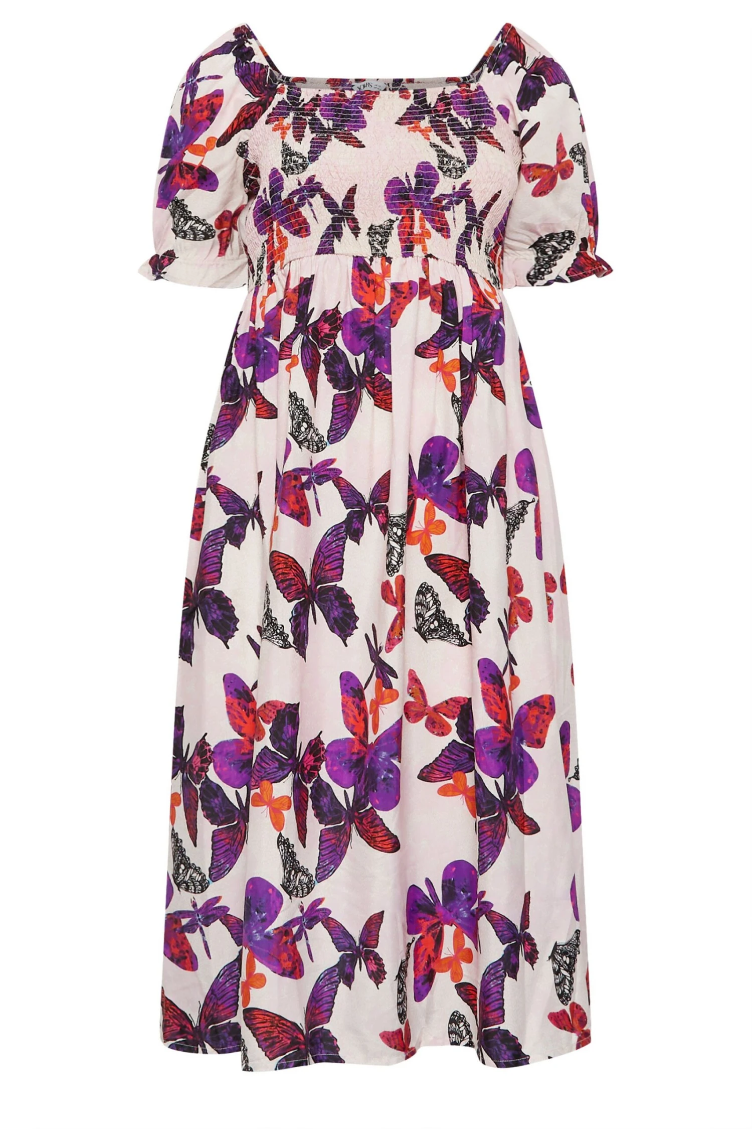 YOURS Curve Light Pink Butterfly Print Shirred Midaxi Dress 5 YOURS Curve Light Pink Butterfly Print Shirred Midaxi Dress - Image 5