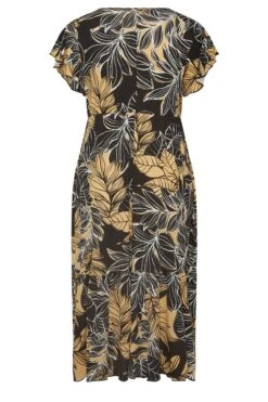 YOURS Curve Black & Yellow Floral Print Frill Sleeve Wrap Maxi Dress -Luna Looks Zone 401d3aaf 1247 40 301905 Y