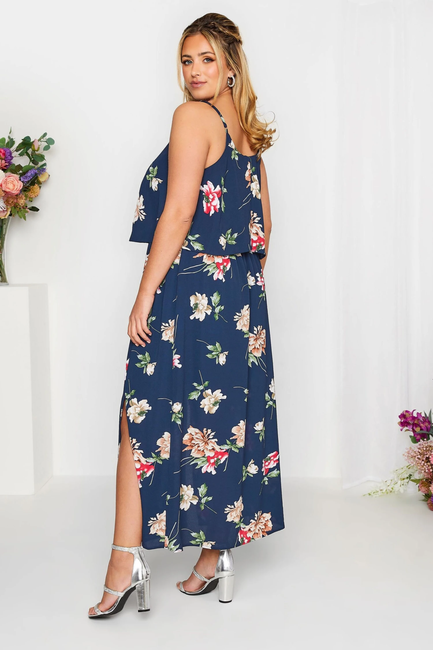 YOURS LONDON Curve Navy Blue Floral Overlay Maxi Dress 3 YOURS LONDON Curve Navy Blue Floral Overlay Maxi Dress - Image 3