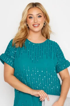 LUXE Curve Teal Blue Sequin Hand Embellished Top -Luna Looks Zone 4093a589 fb88 4a 161601 E