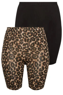 YOURS Curve 2 PACK Black Leopard Print Cycling Shorts -Luna Looks Zone 40bf09df 3b66 46 144663 XS
