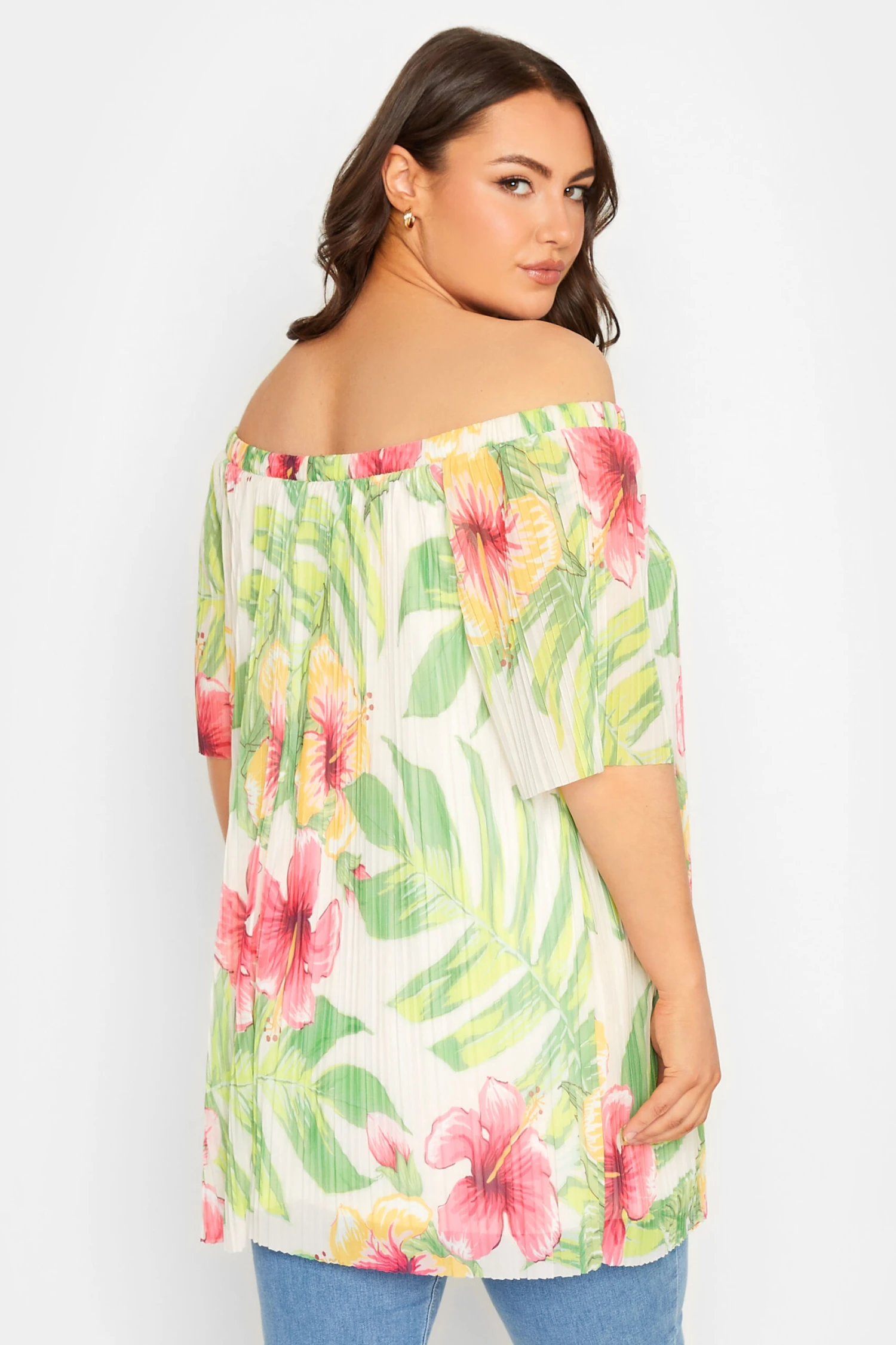 YOURS Curve White Floral Double Layer Mesh Top 2 YOURS Curve White Floral Double Layer Mesh Top - Image 2