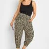 YOURS Curve Beige Brown Animal Print Cropped Harem Trousers