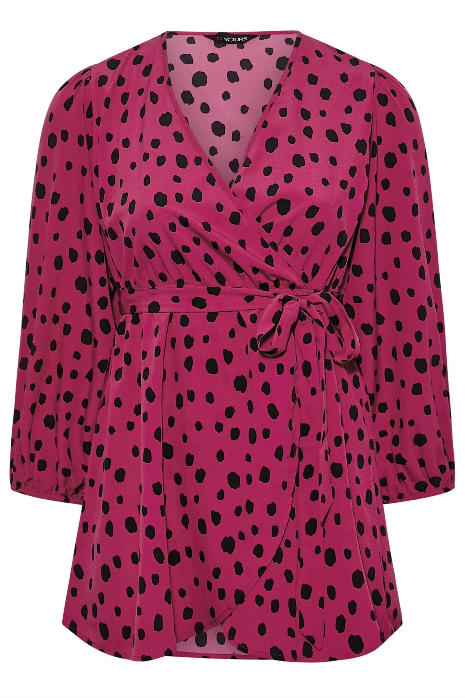 YOURS Curve Dark Pink Dalmatian Print Wrap Top 5 YOURS Curve Dark Pink Dalmatian Print Wrap Top - Image 5