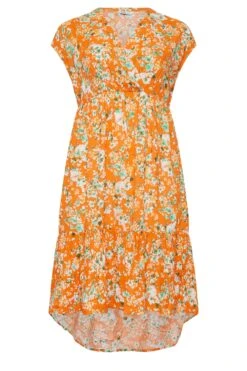 YOURS Curve Orange Floral Print High Low Wrap Dress -Luna Looks Zone 4218edc5 264b 44 137468 X