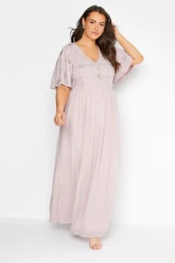 LUXE Curve Pink Floral Hand Embellished Maxi Dress