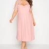 YOURS LONDON Curve Pink Polka Dot Mesh Midi Skater Dress