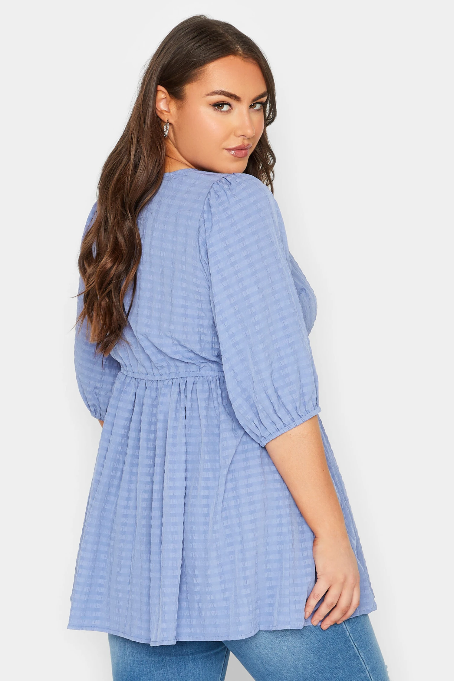 YOURS Curve Baby Blue Textured Wrap Top 2 YOURS Curve Baby Blue Textured Wrap Top - Image 2