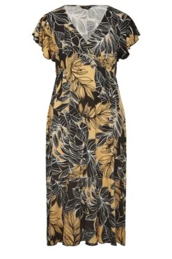 YOURS Curve Black & Yellow Floral Print Frill Sleeve Wrap Maxi Dress -Luna Looks Zone 434a8577 75ed 49 301905 X