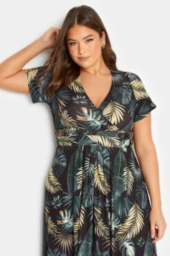 YOURS Curve Black Tropical Leaf Print Wrap Dress -Luna Looks Zone 4350eb31 d56e 4e 301986 D