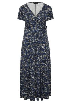 YOURS Curve Navy Blue Ditsy Print Wrap Front Tie Maxi Dress -Luna Looks Zone 43dbbb8c 2118 41 301783 X