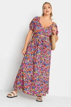 LIMITED COLLECTION Curve Black & Pink Floral Wrap Maxi Dress