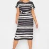 YOURS PETITE Curve Black & White Stripe Knot Midi Dress