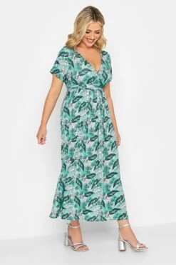 YOURS Curve Light Blue Leaf Print Maxi Wrap Dress