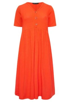 LIMITED COLLECTION Curve Orange Ribbed Peplum Midi Dress -Luna Looks Zone 43ff5e2a 1fc9 48 215745 X