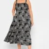 YOURS Curve Black Patchwork Print Shirred Strappy Sundress