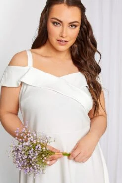 YOURS LONDON Curve White Bardot High Low Bridal Midi Dress -Luna Looks Zone 444f87a7 913d 4b 162089 D