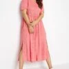 LIMITED COLLECTION Curve Coral Pink Crinkle Angel Sleeve Dress