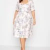 YOURS LONDON Curve Pink Floral Print Puff Sleeve Dress