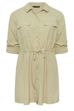 YOURS Curve Beige Brown Utility Tunic Linen Look Shirt -Luna Looks Zone 44f587b3 d83d 43 131753 X