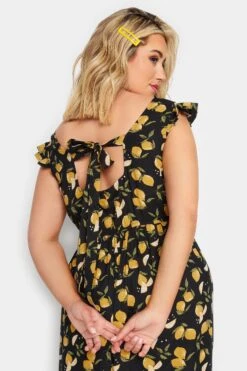 LIMITED COLLECTION Curve Black Lemons Print Frill Maxi Dress -Luna Looks Zone 44f99fd5 3452 42 215682 D