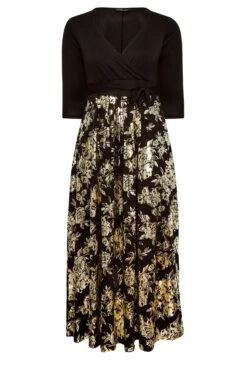 YOURS LUXURY Curve Black Foil Floral Print Wrap Dress -Luna Looks Zone 45442ca5 35ef 43 301807 X