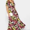 YOURS Curve Black Leaf Print Front Tie Maxi Dress
