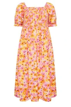 YOURS Curve Pink Floral Print Shirred Midi Dress -Luna Looks Zone 45ada7ac ea01 4f 137321 X
