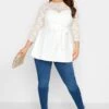 YOURS LONDON Curve White Lace Sweetheart Peplum Top