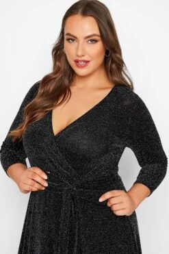 YOURS LONDON Curve Black & Silver Glitter Wrap Dress -Luna Looks Zone 4628fc8c 14f5 48 161640 D