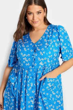 YOURS Curve Blue Daisy Print Smock Dress -Luna Looks Zone 4670ecd2 25ef 45 137365 D