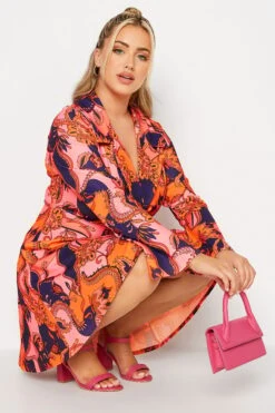 LIMITED COLLECTION Curve Pink & Orange Paisley Print Blazer Dress -Luna Looks Zone 46835349 41ec 49 215099 D