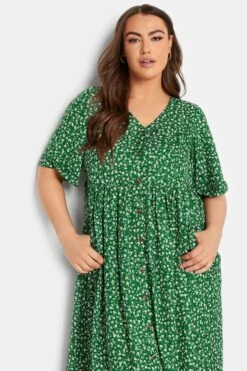 YOURS Curve Green Daisy Print Smock Dress -Luna Looks Zone 4699a4e6 bc98 40 137336 D