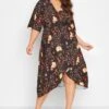 YOURS LONDON Curve Black Floral Print Midi Wrap Dress