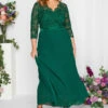 YOURS LONDON Curve Forest Green Lace Pleated Maxi Dress