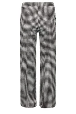 YOURS PETITE Curve Black Dogtooth Check Wide Leg Trousers