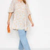 YOURS Curve Blue Floral Tie Neck Smock Top